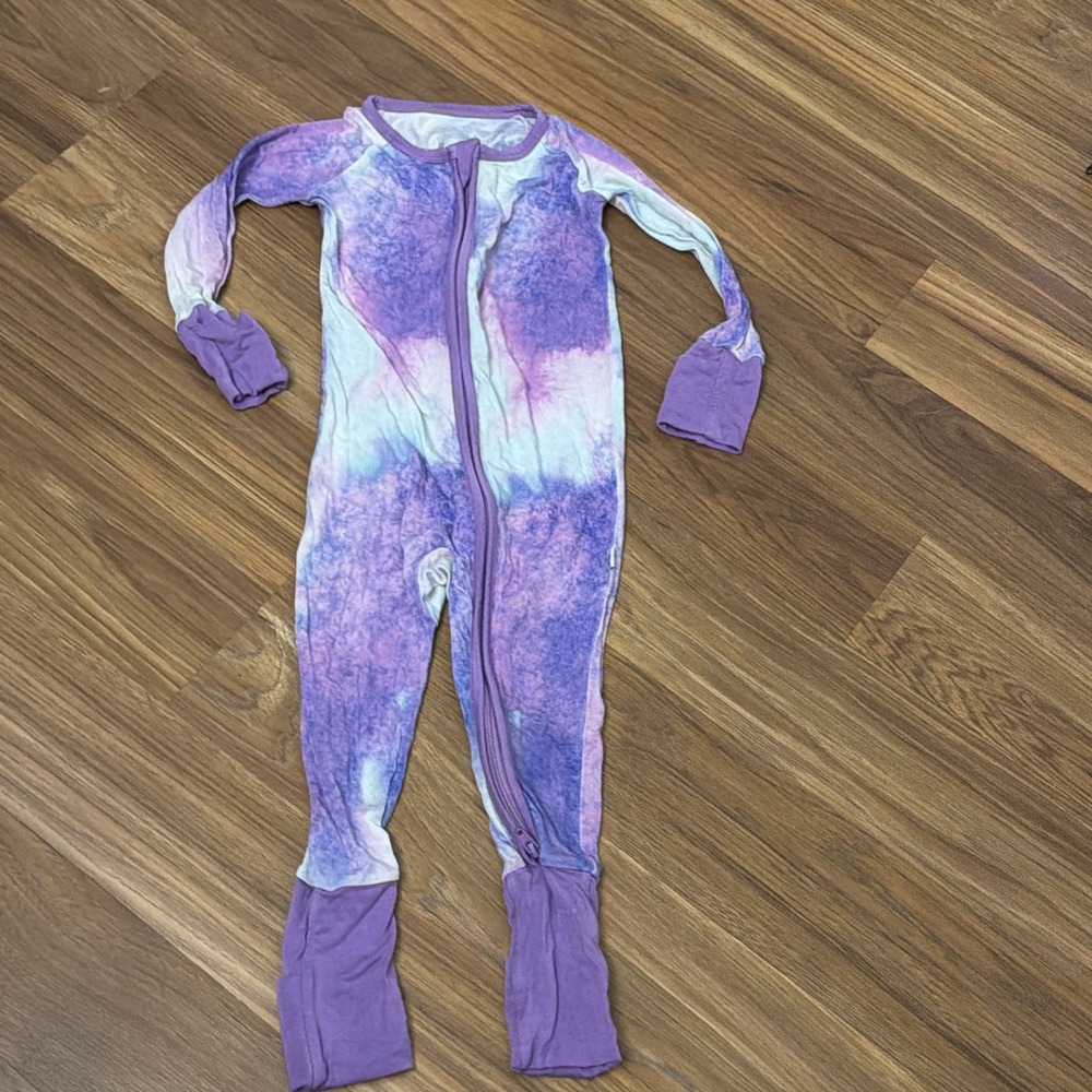 Little Sleepies Baby Girls 6-9 Months Tie Dye Sleeper Pajamas Purple Blue Bamboo
